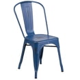 thumbnail image 3 of Commercial Grade 4 Pack Distressed Antique Blue Metal Indoor-Outdoor Stackable Chair, 3 of 9