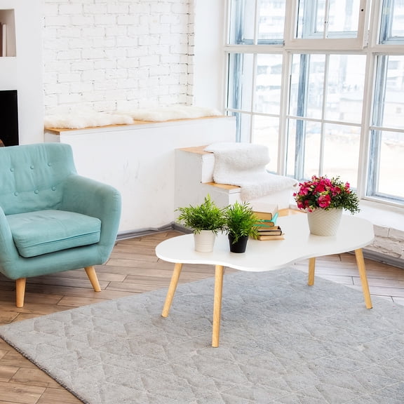 Lanzxjv Small Coffee Table, Mid Century Modern Tea Table, Living Room Center Minimalist Display Coffee Table with Cloud Shape