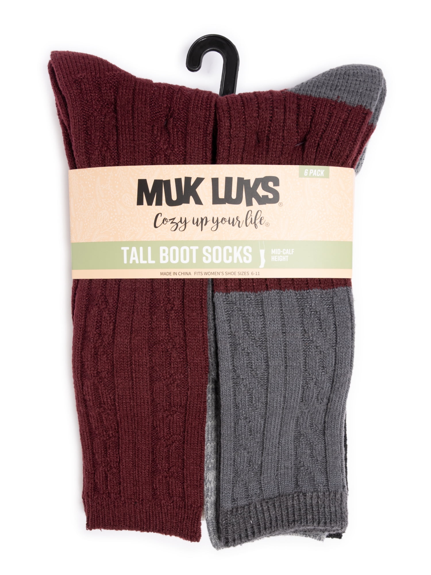 MUK LUKS Women's Fluffy Dream Tall Boot Socks, 6-Pack, OSFM