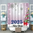thumbnail image 1 of Festive 2025 New Year Shower Curtain - Pastel Purple with Snowflakes Christmas Tree & Elegant Scripted Design, 1 of 4