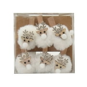 Holiday Time White Wooden Mini Deer Ornament Clips, 6 Count