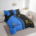 thumbnail image 3 of Manfei Couple Valentines Day Bedding Comforter Set 7pcs, Black Blue Cartoon King Bedding Sets, Romantic Anniversary Theme Reversible Bed Sheets, Lightweight Room Decor, 3 of 7