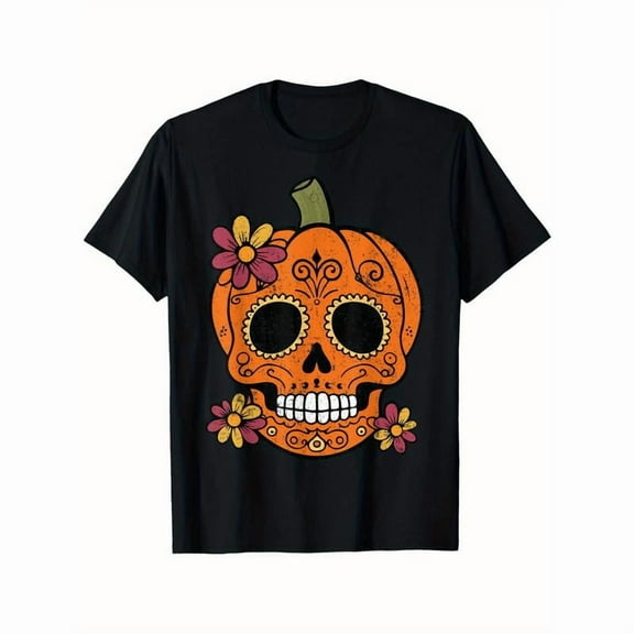 Dia De Los Muertos Graphic Tee T Shirt Top Halloween Pumpkin Skull Print Casual Comfortable Black S-5XL