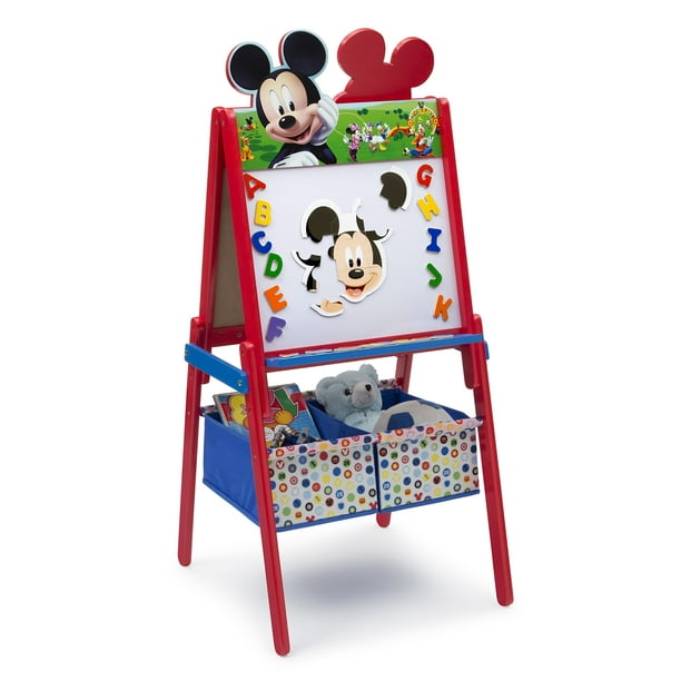 Caballete Delta para niños de madera de doble cara con almacenamiento Mickey