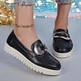 thumbnail image 5 of Women's Wide Width Platform Loafers, Faux Leather Round Toe Low Heel Shoes with Metal Buckle, Comfortable Casual Dress Shoes for Spring & Fall, Black/Beige, 5 of 10