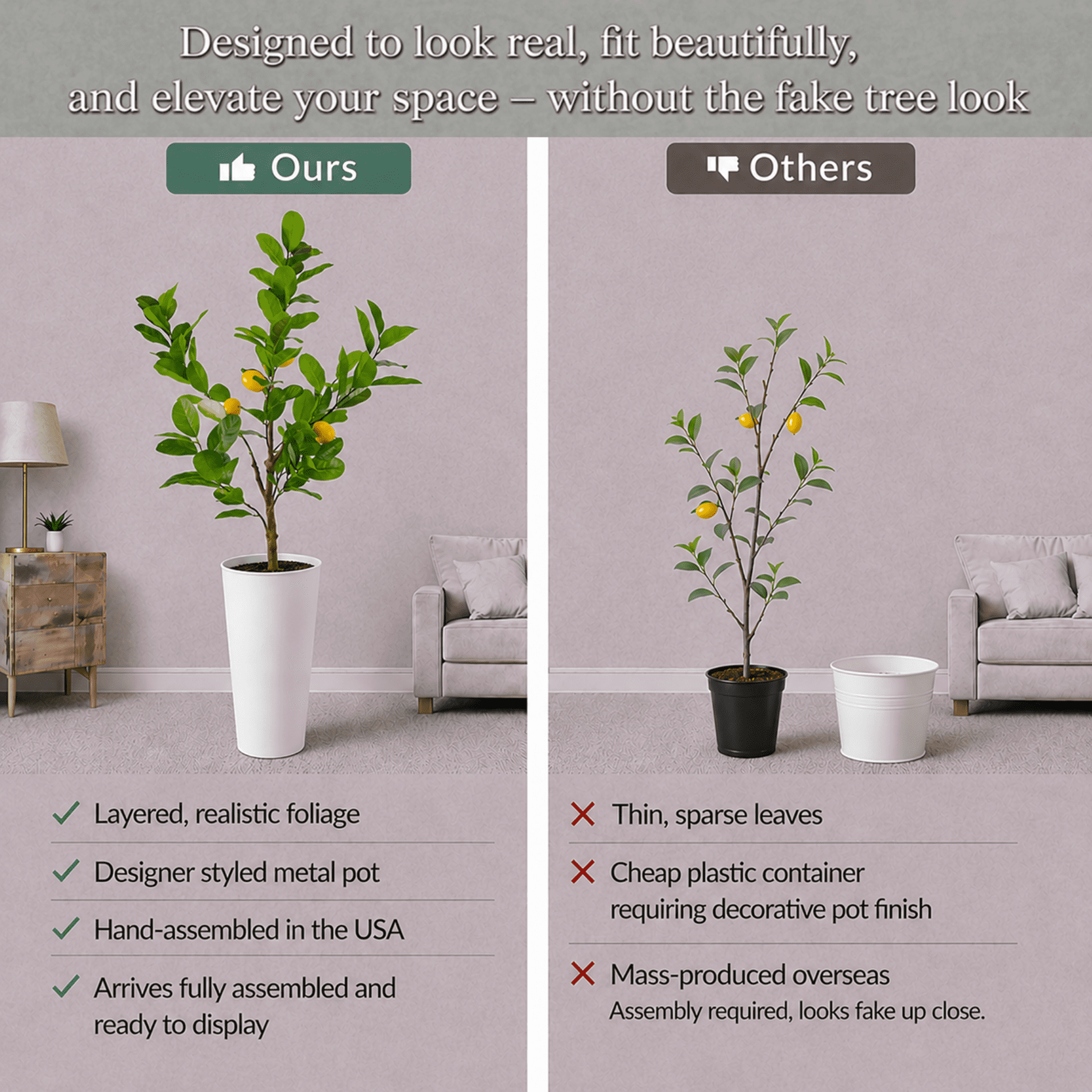 Artificial Tree, 3.3ft Artificial Lemon Plant with Realistic Lemons in a White Textured Metal Pot by LCG Florals, Fake Indoor Faux Tree for Living Room, Kitchen, and Home Decor