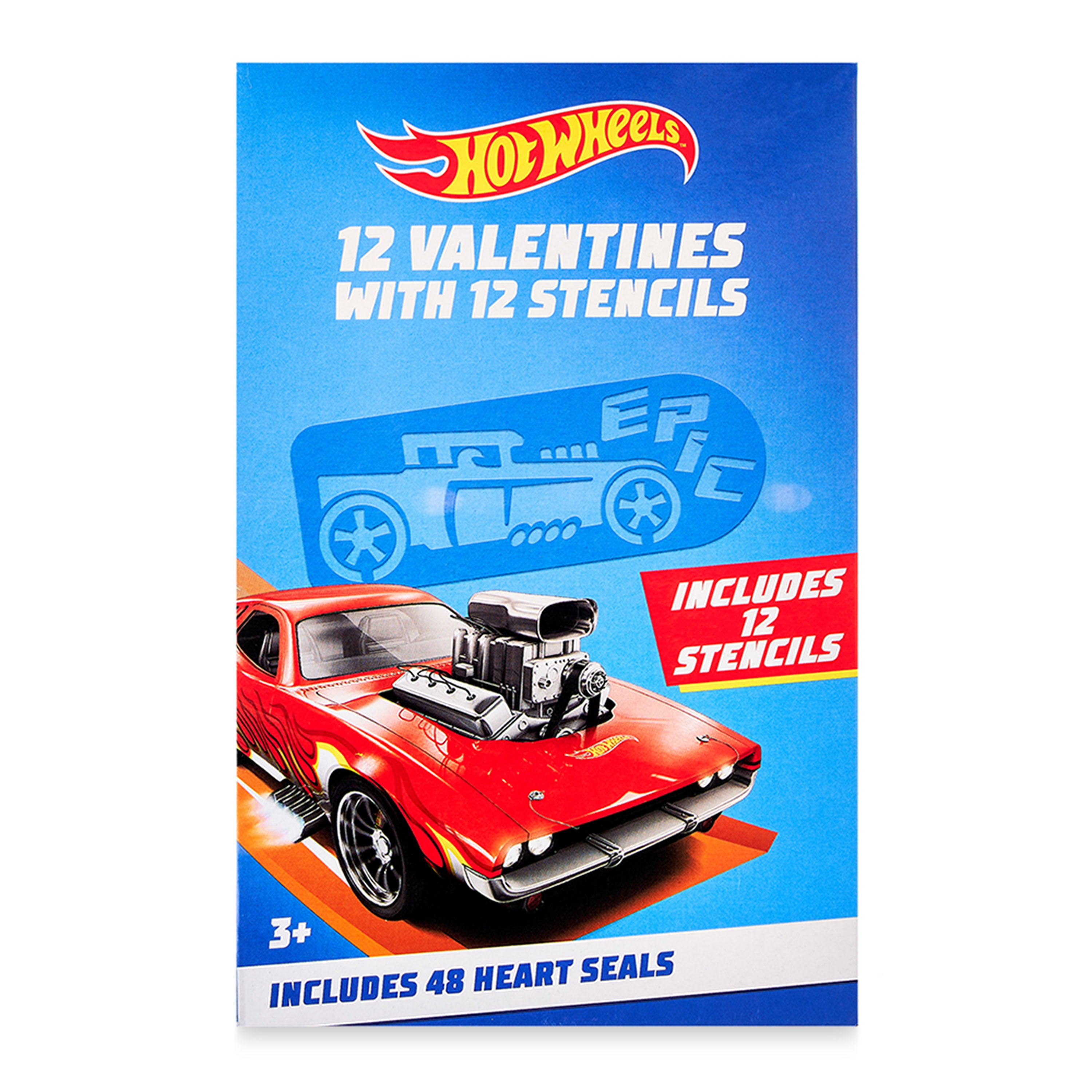 Way to Celebrate Hot Wheels Valentine Cards, Multi-Colored, Plastic Stencils, 16 Count