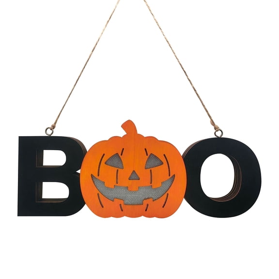 WMGHA Halloween Welcome Sign,Outdoor Hanging Lighted Sign,Wood Pumpkin Boo Sign Night Light Wall Fall Decorations for Home Party ,Wooden Board for Door Decor, Holiday Decorations