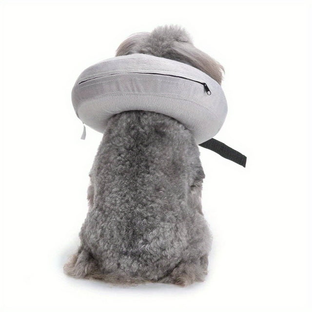 CNKOO Inflatable Dog Recovery Collar - Soft Polyester Elizabethan Neck Protector for Post-Surgery Healing Adjustable Strap for Comfortable Fit Gray Inflatable Dog Collar ZZZ