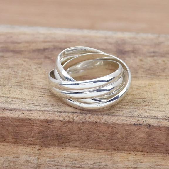 SS DESIGNS 925 Sterling Silver Interlocked Ring, Five Band Ring, Rolling Ring, handmade Ring, Boho Ring, Designer Ring, Bohemian Ring, 3 mm Band Ring