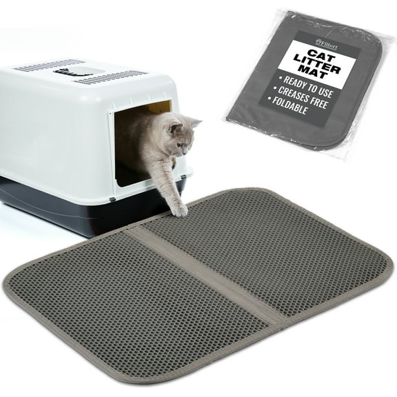Filbert Litter Mat, Foldable Cat Litter Mat, 23.6"x 14.8", Honeycomb Design, Skid-Proof, Water-Proof, Double Layer, Easy to Clean, Less Waste, Gray