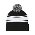 thumbnail image 1 of TOPTIE Bonnet à Rayures avec Pompon Unisexe Hiver & Chapeau de Sport-Noir, 1 of 9