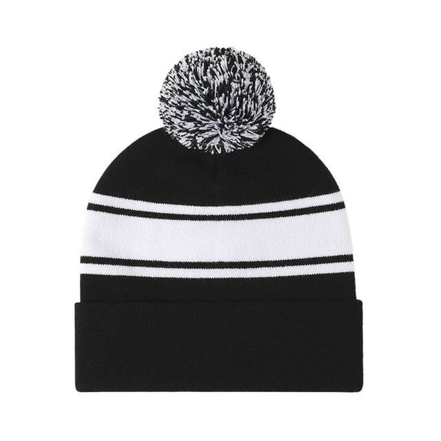 TOPTIE Bonnet à Rayures avec Pompon Unisexe Hiver & Chapeau de Sport-Noir