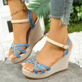 thumbnail image 2 of Rokment Platform Wedge Dressy Sandals for Women Ladies 2026 Fashion Casual Metallic Buckles Ankle Strap Height Increasing Chunky Heeled Dress Beach Summer Shoes Bride Wedding Boho Blue Size 8, 2 of 7