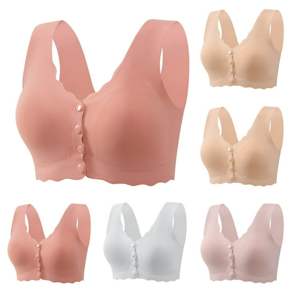 Feancey Plus Size Sports Bras for Women Front Button Wireless Brassiere Seamless Casual Large Bust Yoga Bra High Impact Support Workout Bras Beige XL