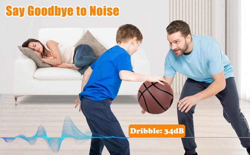Indoor Silent Airless Basketball 3.0  Size 7#(29.5inch) for Adults & Teenager, Endurable Premium PU Foam, Quitely Dribble at Home, Noise-free to Practice at Apartment