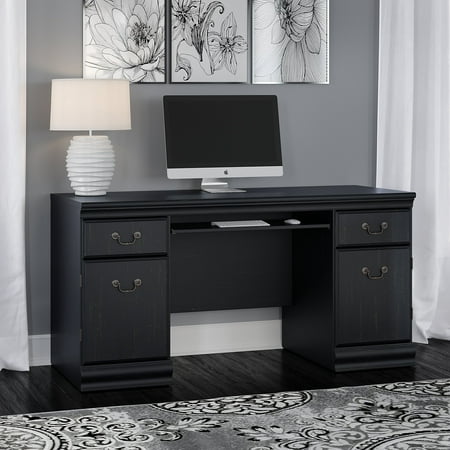 - Bush Furniture Birmingham Credenza Desk with Keyboard Tray and Storage in Antique Black