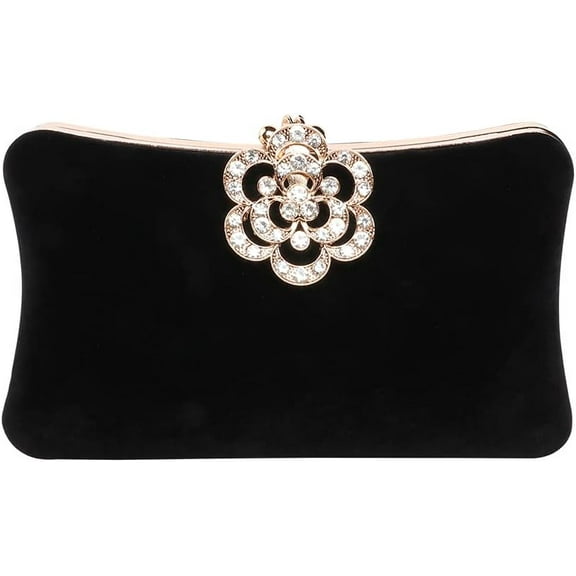 Velvet Evening Bags For Women With Flower Closure Rhinestone Crystal Embellished Clutch Purse For Party Wedding