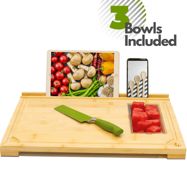 Modern Bamboo Cutting Board - Phone, Ipad, Tablet Holder