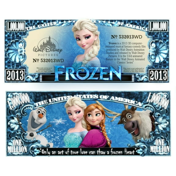 Anime Source Frozen Animated Musical Princess Winter Ice World Commemorative Novelty Million Bill with Semi-Rigid Protector