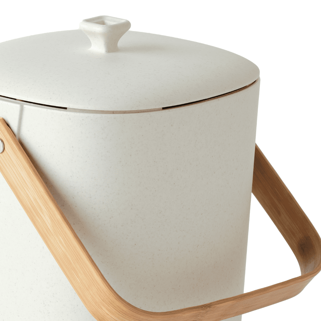 Bamboozle Astrik 1 Gallon White Astrik Kitchen Composting Bin with Reusable Filter