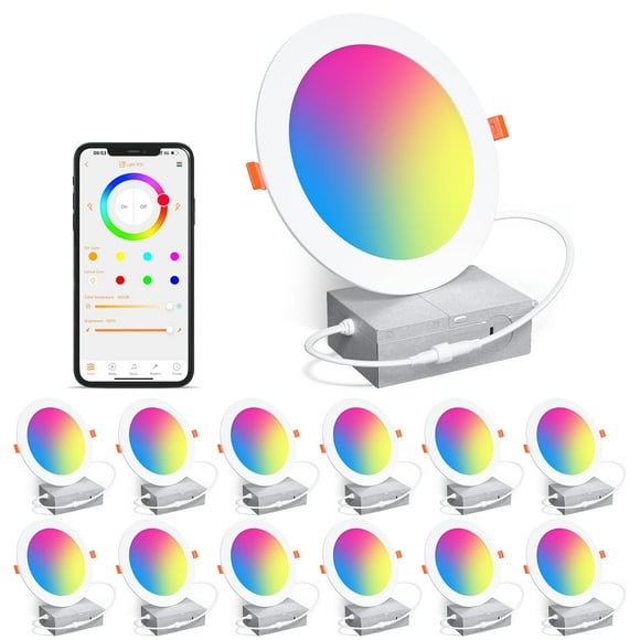 Luminaria SikSog de 6" RGB+CCT, LED regulable de 16 W, paquete de 12