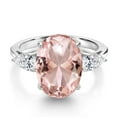 thumbnail image 3 of Gem Stone King 925 Sterling Silver Peach Nano Morganite and Lab Grown Diamond Engagement Ring for Women | 9.90 Cttw | Oval 14X10MM | Gemstone October Birthstone | Size 7, 3 of 6