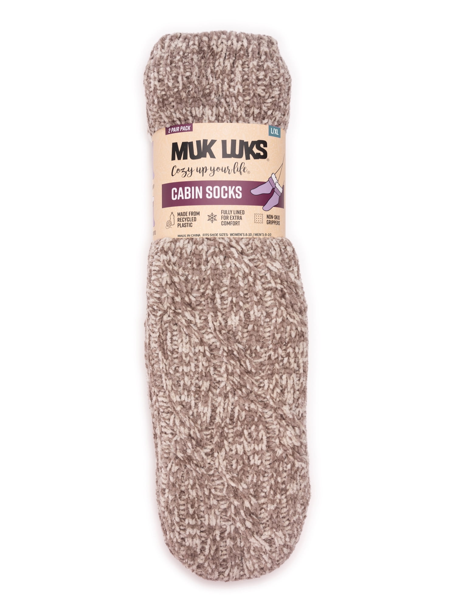 MUK LUKS Women's Tall Rib Cuff Cabin Socks, 2-Pack, S-XL