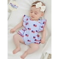 thumbnail image 3 of 4th of July Baby Girl Outfits Striped Flag Print Fly Sleeve Ruffle Romper Backless Bodysuit Headband Set Newborn Infant Cute Summer Clothes, 3 of 7
