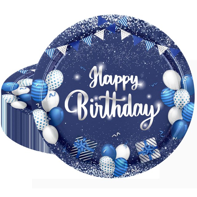 Platos de papel Cekivina Birthday 23 cm azul/plata (20 unidades)