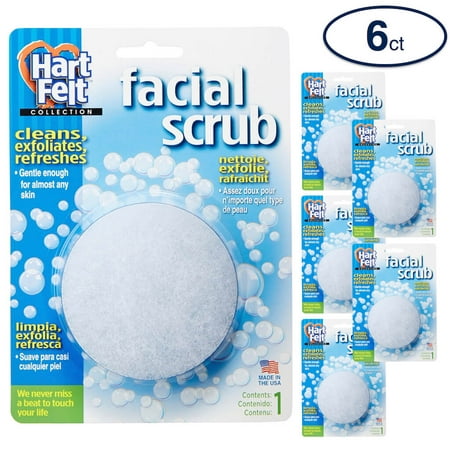 HartFelt Facial Scrub Sponge - 6 Count - by Compac for Exfoliation, Cleansing, and Clean, Refreshed (Best Way To Clean Makeup Sponges)