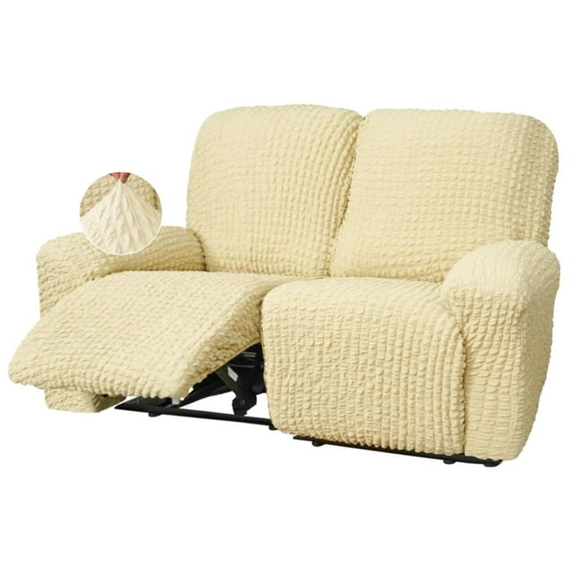 CHOK Housse Extensible pour Fauteuil Inclinable en Seersucker 2024 4 Pcs style Campagnard Fauteuil Inclinable Housse de Protection Simple pour Meubles de Maison Lavable Durable 1 Place/amande