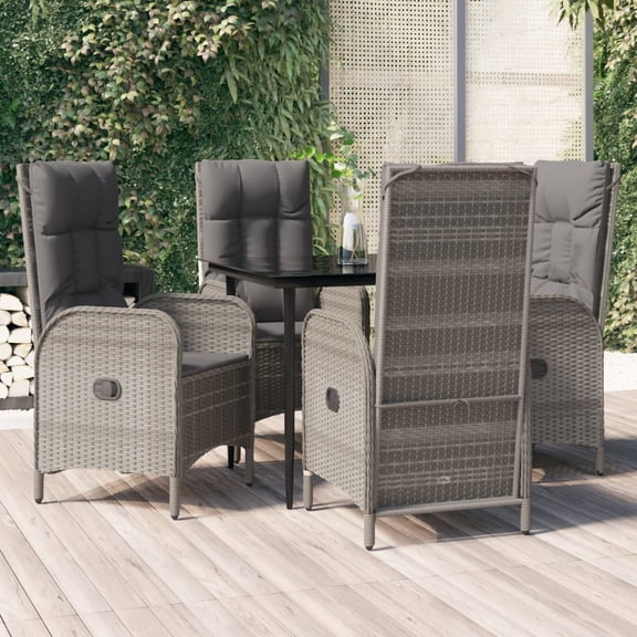 vidaXL 5 Piece Patio Dining Set with Cushions Black and Gray Poly Rattan
