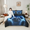 thumbnail image 4 of Castle Fairy 3-Piece Full Size Comforter Set - Abstract Blue Lightning Gamepads Print, 4 of 8