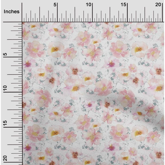 oneOone Viscose Jersey Blush Pink Fabric Watercolor Floral Sewing Material Print Fabric By The Yard 60 Inch Wide