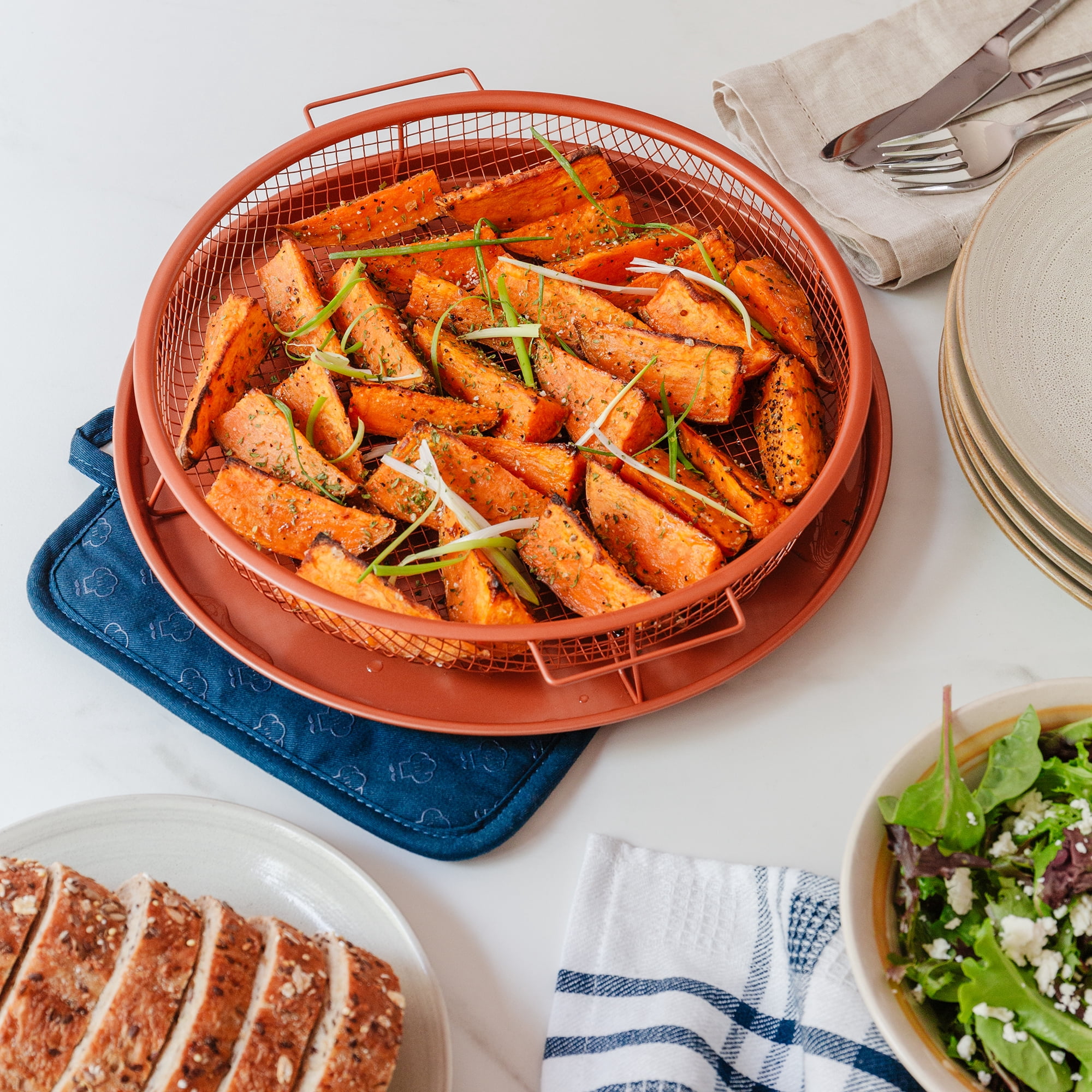 Chef Pomodoro Copper Crisper Tray for Oven, 2-Piece Set (Round- Large)
