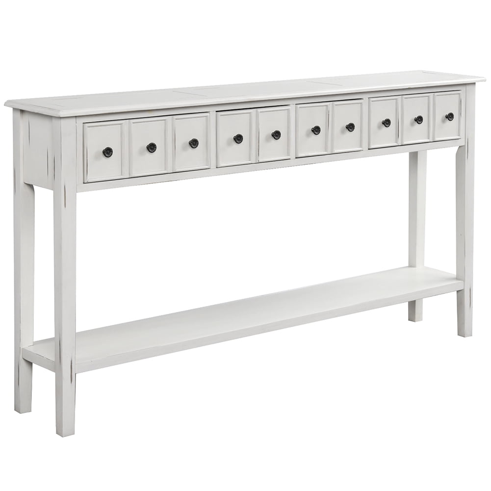 Lowestbest Entryway Console Table, 60" Long with 4 Drawers and Bottom Shelf for Storage (Antique White) Lowestbest Entryway Console Table, 60" Long with 4 Drawers and Bottom Shelf for Storage (Antique White)