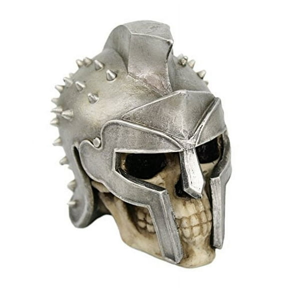 5 Inch Spiked Helmet Warrior Skeleton Skull Resin Statue Figurine