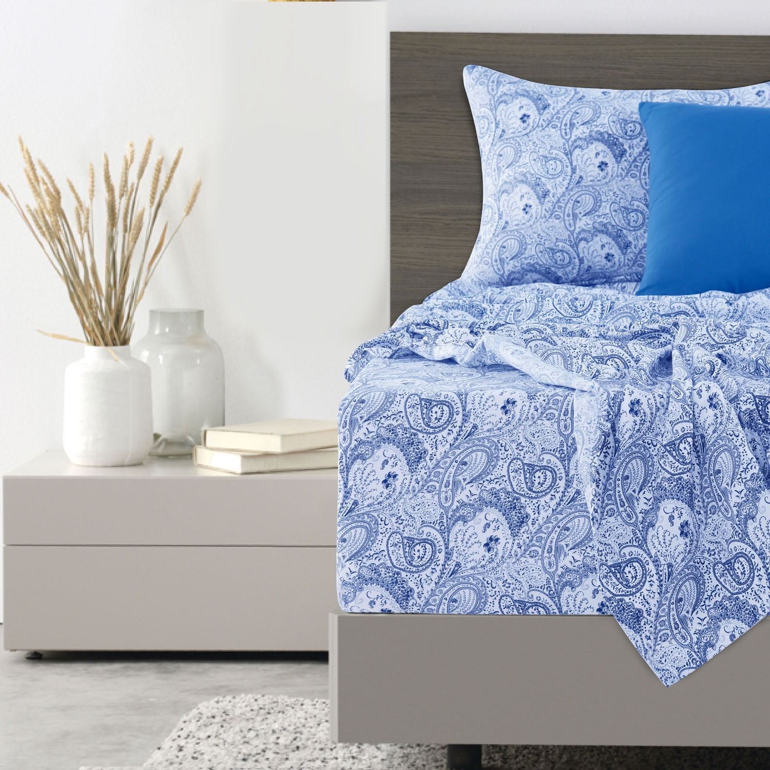 Queen Bed Sheets Set - 6 Piece Brushed Microfiber 1800 Thread Count Bed Sheet - Shrinkage and Fade Resistant - (Queen, White Blue)