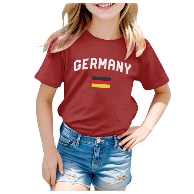 2DXuixsh Hauts pour Filles T-Shirt à Manches Courtes d'Été Sport Col Rond T-Shirt Ample Décontracté Mignon Imprimé Basique pour Tout-Petits Rouge Taille 110