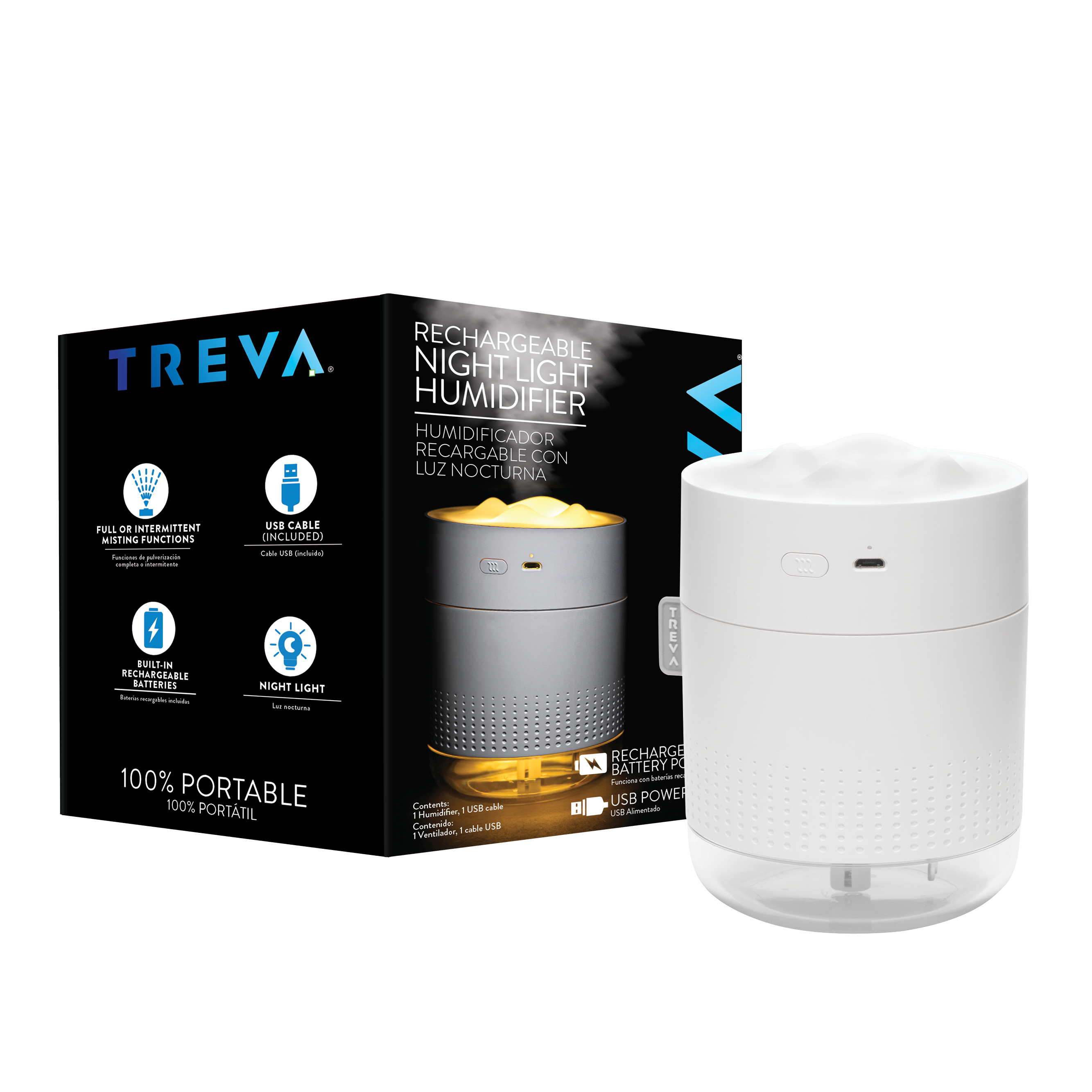 Treva Rechargeable Cool Mist Travel Humidifier, 500 ml with Nightlight - image 2 of 7