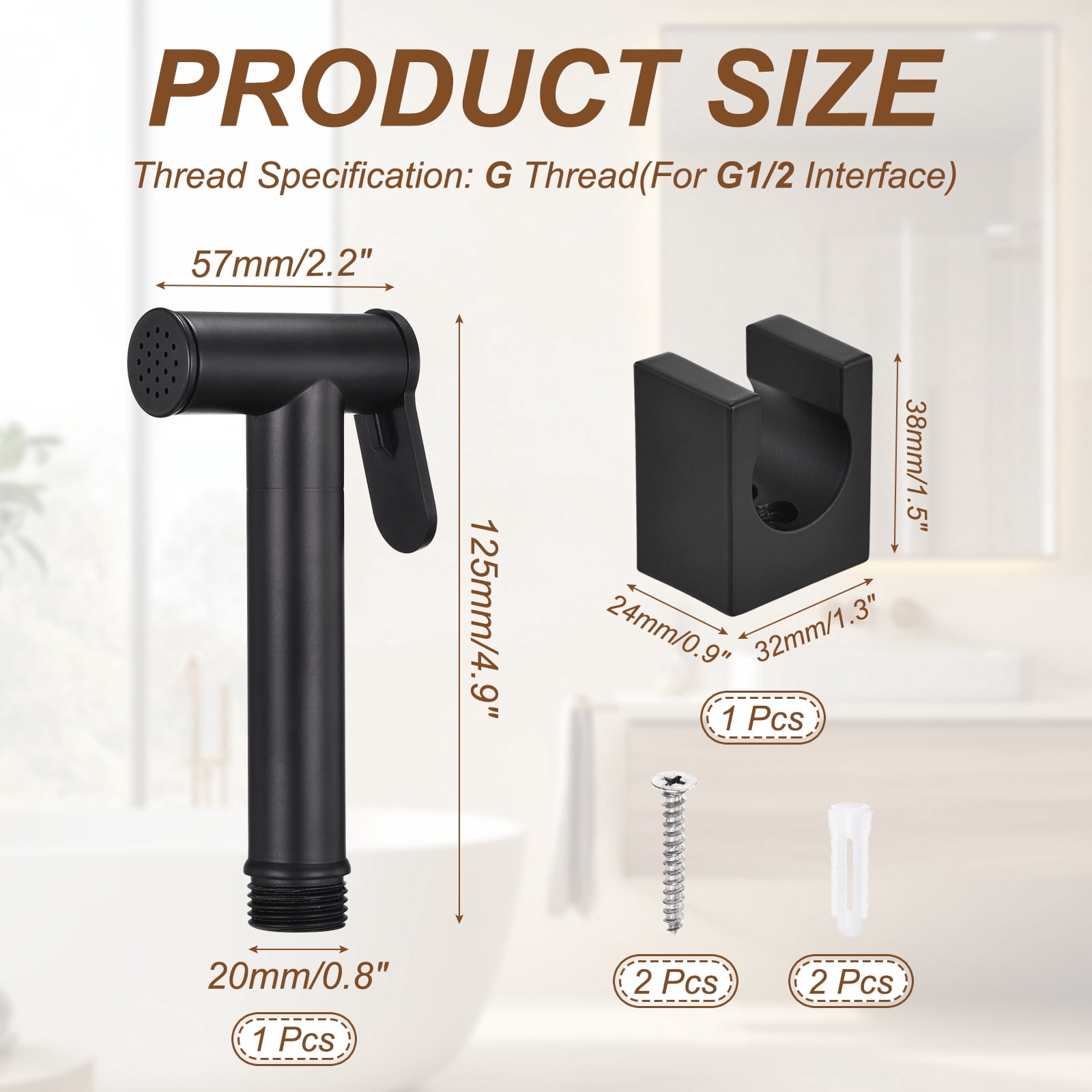 Uxcell Handheld Bidet Sprayer, Water Pressure Control Adjustment Bathroom Sprayer with Bidet Holder and Screw for Toilet Bathroom Kitchen Flushing Washing Cleaning, (Round, Black)
