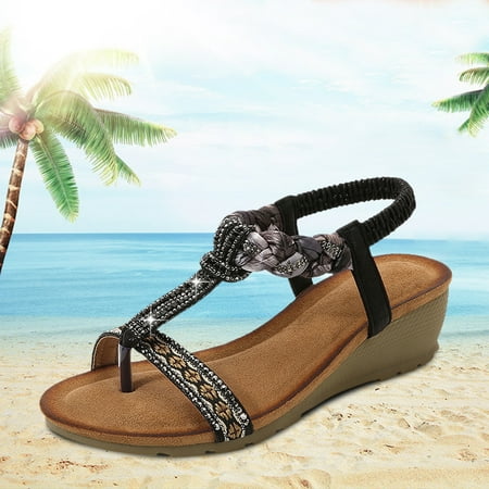 

Sandals Women Ladies String Bead Casual Elastic Band Bohemian Beach Shoes Sandals