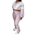 thumbnail image 3 of Womens 2 Piece Outfits Drawstring Hem Color Block Full Zip Crop Jacket and Jogger Pants Tracksuit Sets with Pockets, 3 of 6