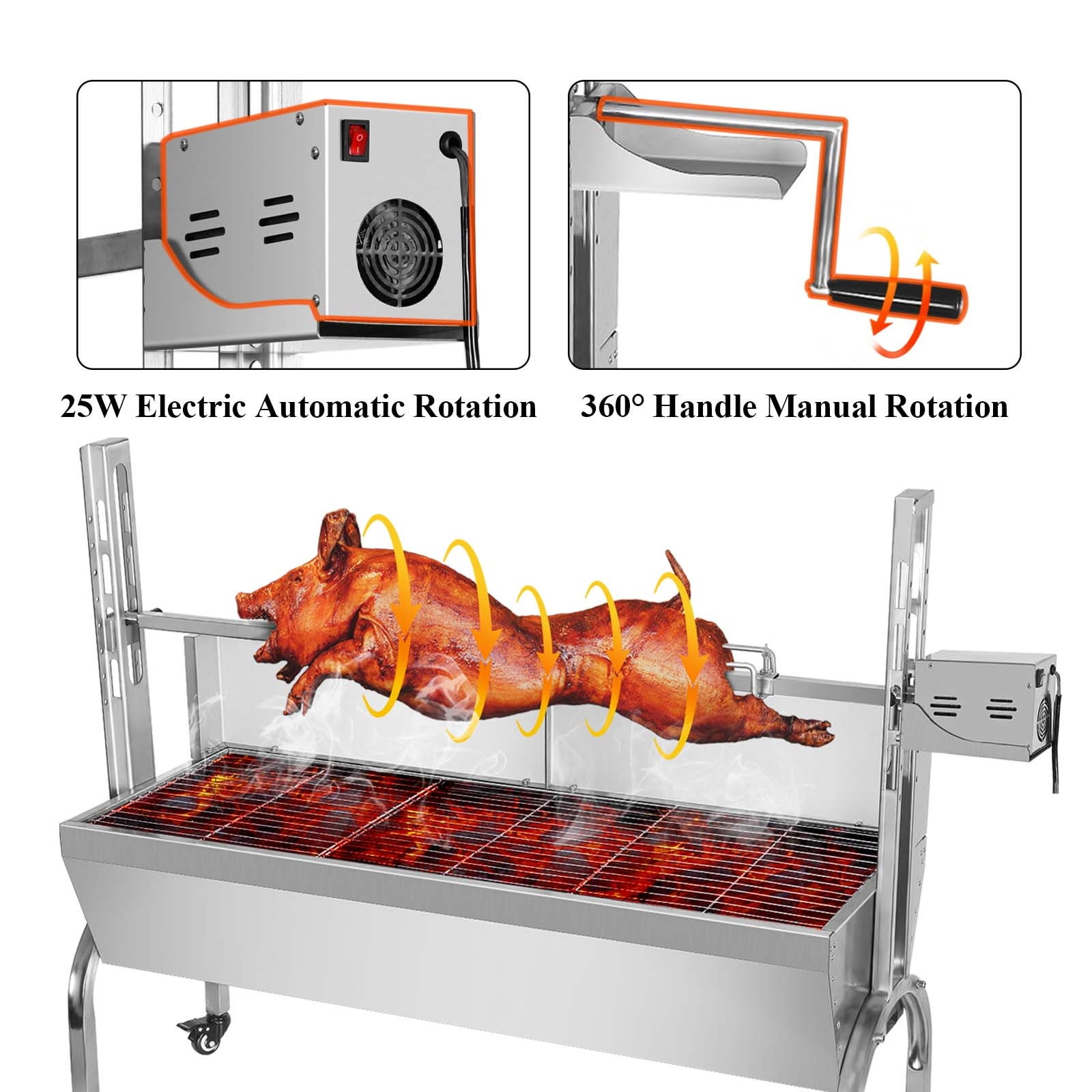 Ecojoy Rotisserie Grill Roaster, 176lbs Charcoal Grill Stainless Pig ...