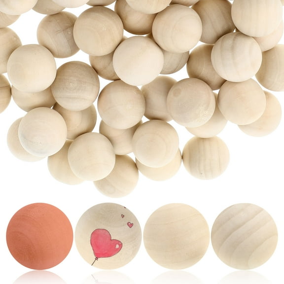 50 Pcs Unfinished Wooden Balls No Hole Beads Round Craft Beige