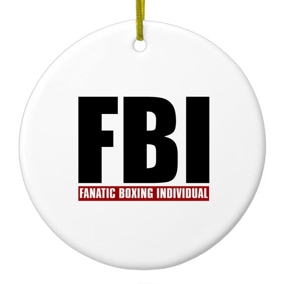 DistinctInk Hanging Ceramic Christmass Tree Ornament with Gold String - Great Gift / Present - 2 3/4 inch diameter - FBI Fanatic Boxing Individual