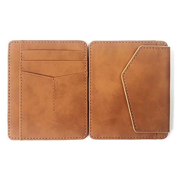 Portable ID Credit Card Holder PU Leather Bank Card Magic Wallet Money clips Men Wallet Mini Coin Purse BROWN