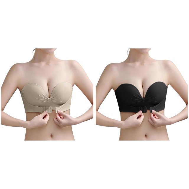 (2-Pack) Rinsvye Women Strapless Push Up Bra Backless Design Seamless Fit Full Support Comfortable Daily Wear Under Clothing Trendy Look