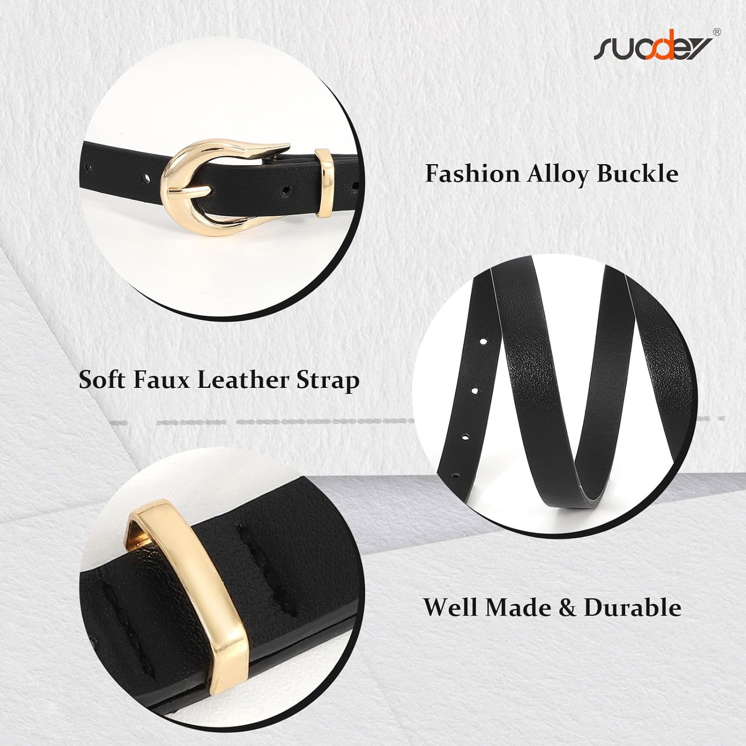 2 Pack Women Skinny Belt Thin Waist Belt with Fashion Gold  display picture 3